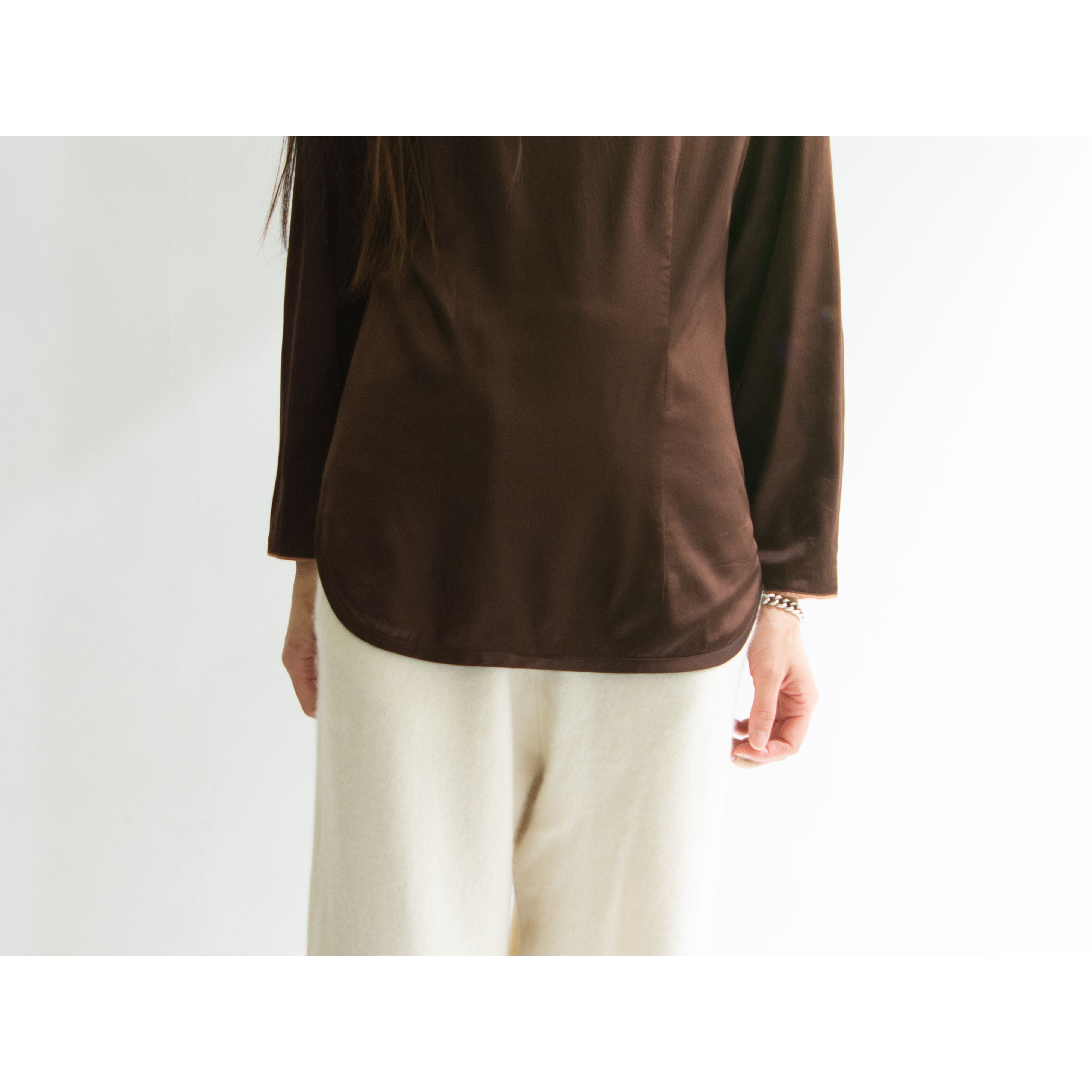【EQUIPMENT】90's Silk-Polyurethane pullover blouse（エキプモン ストレッチシルクプルオーバーブラウス シャツ）11c