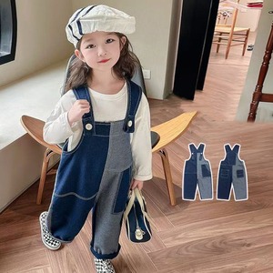 【KID】春新作韓国風デザイン配色デニムサロペット