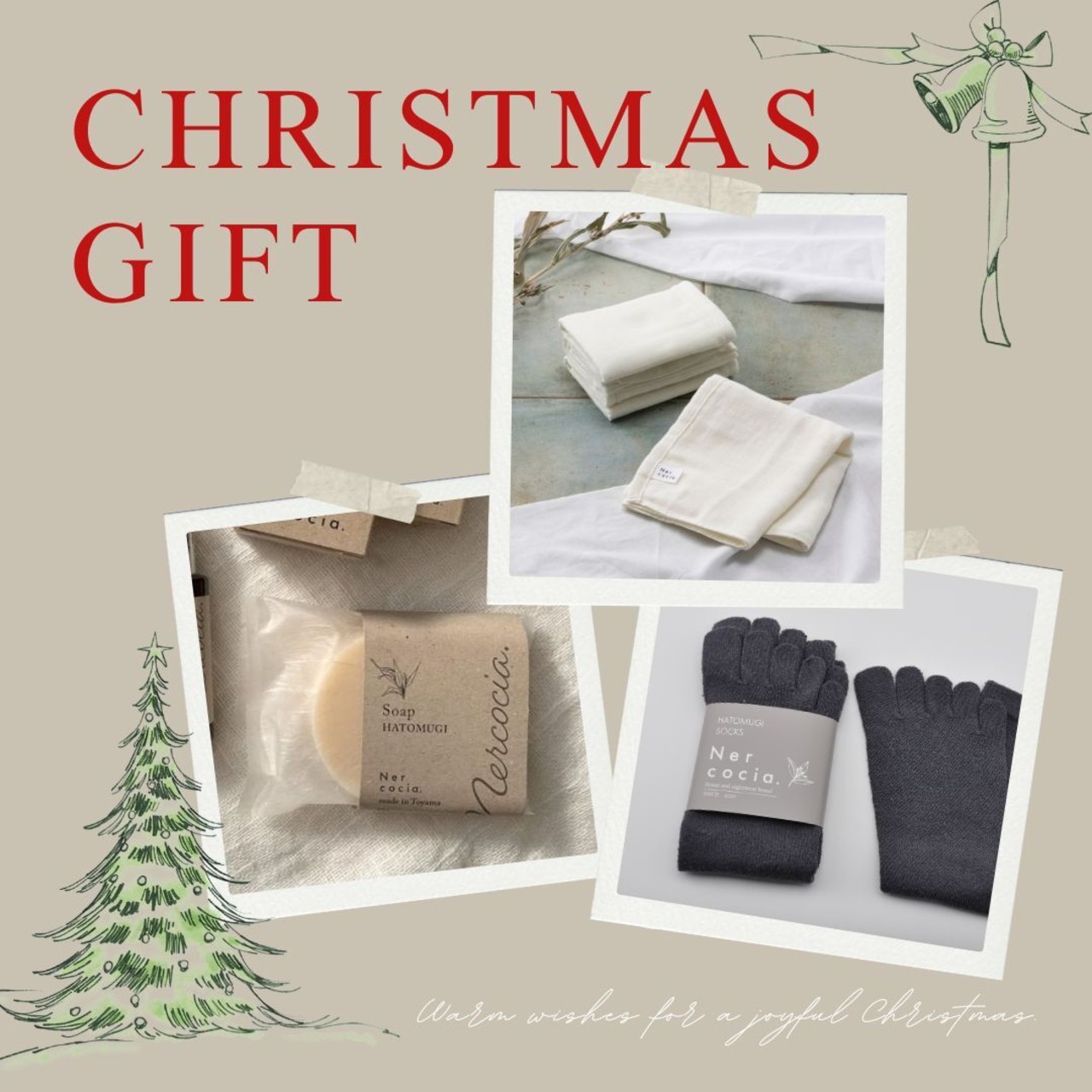 【クリスマスギフト】石鹸・専身タオル・5本指ソックス 3点セット