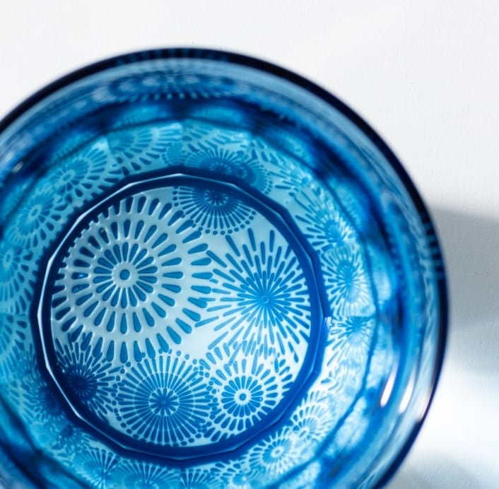 花火（インディゴ×ライトブルー）大サイズ | 椎名切子（GLASS-LAB