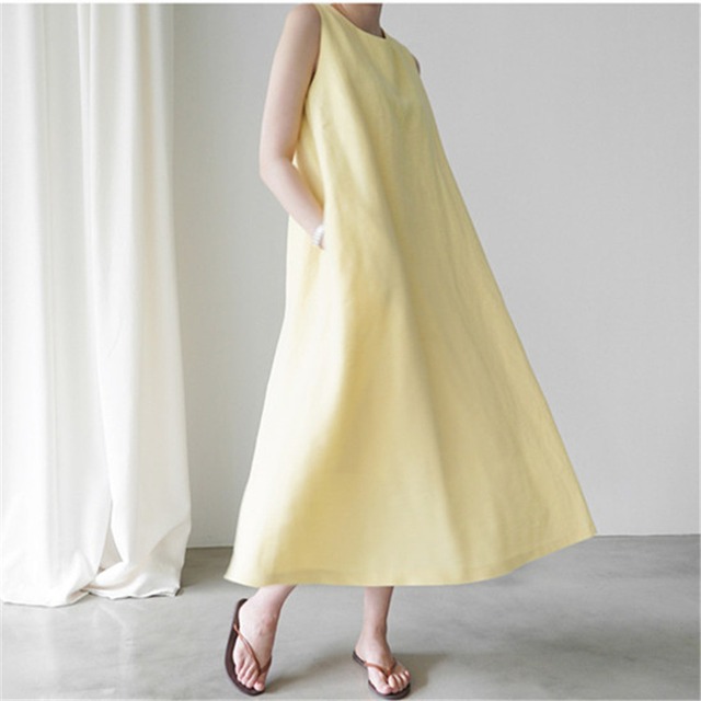 ビーチワンピース 女 スカート ワンピース 春夏 ワンピース レディース 麻 棉 リネン スカート ビーチワンピース ロングワンピース 女 春夏 パーティー カジュアル 可愛い デート 大人 ノー袖 コットン 韓版 ビューティ Primarc