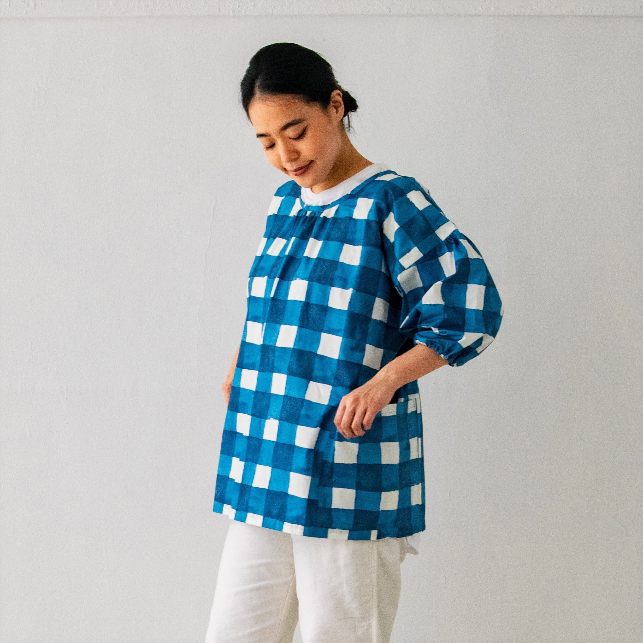 スモックエプロン CC　チェックチェック　ブルー  / smockapron CC　CHECK CHECK　blue