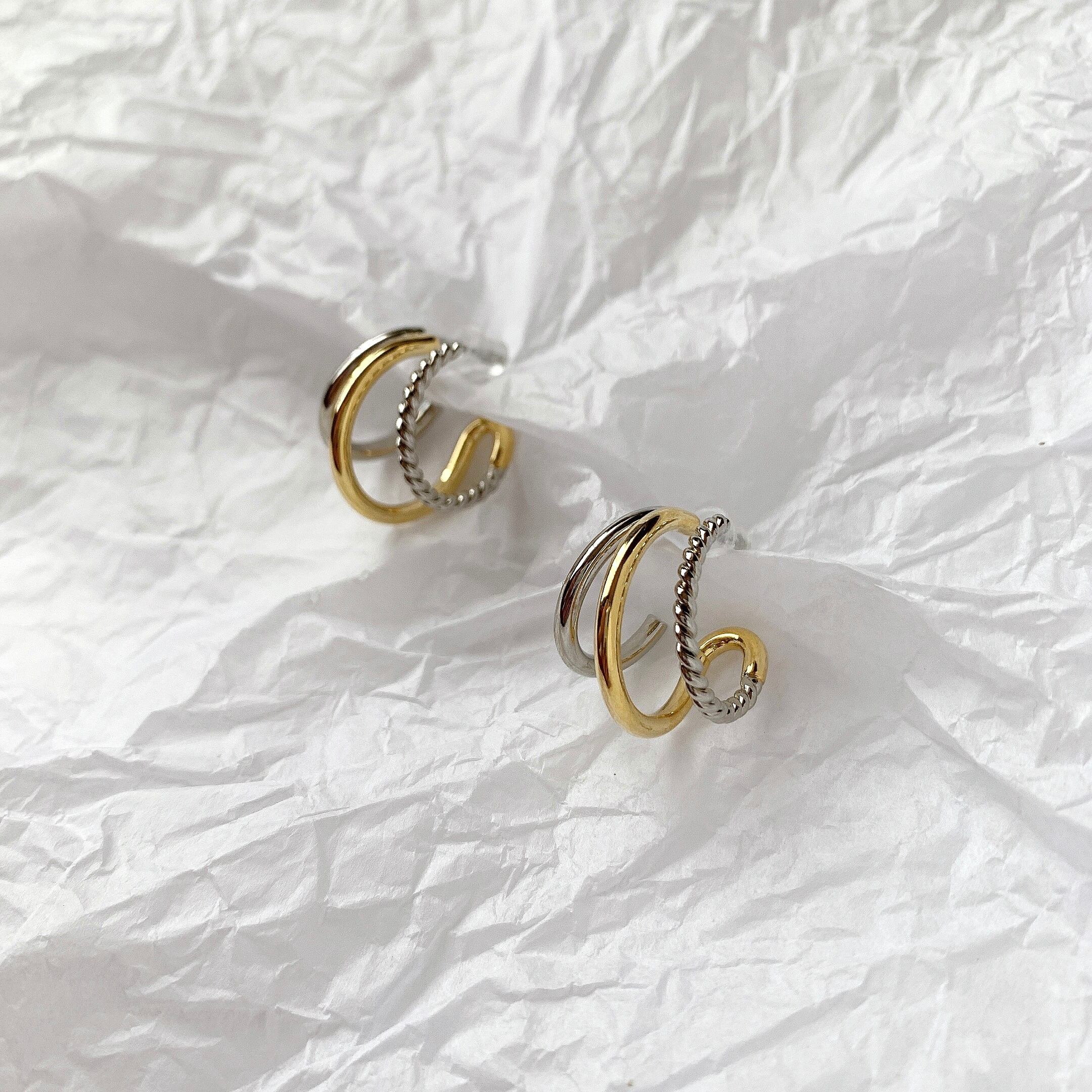 宝石質ルースカット✧シトリン×水晶×コニャッククォーツ3連ピアス