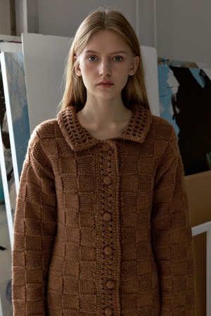 [SINOON] SQUARE KNIT HANDMADE DRESS BROWN 正規品 韓国ブランド 韓国通販 韓国代行 韓国ファッション