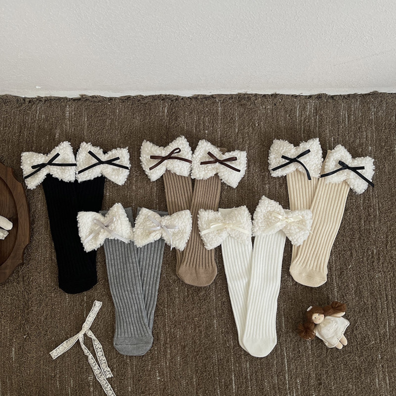 GOODSリボン付きボアソックス