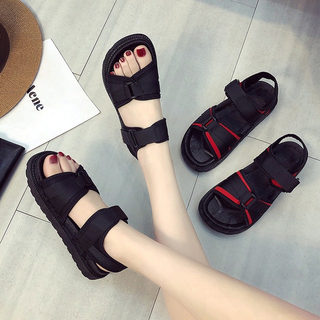 レディース 厚底サンダル スポーツサンダル スポサン スポーティー コンフォート マジックテープ 韓国ファッション / Muffin bottom Velcro platform sandals (DCT-569414807145)