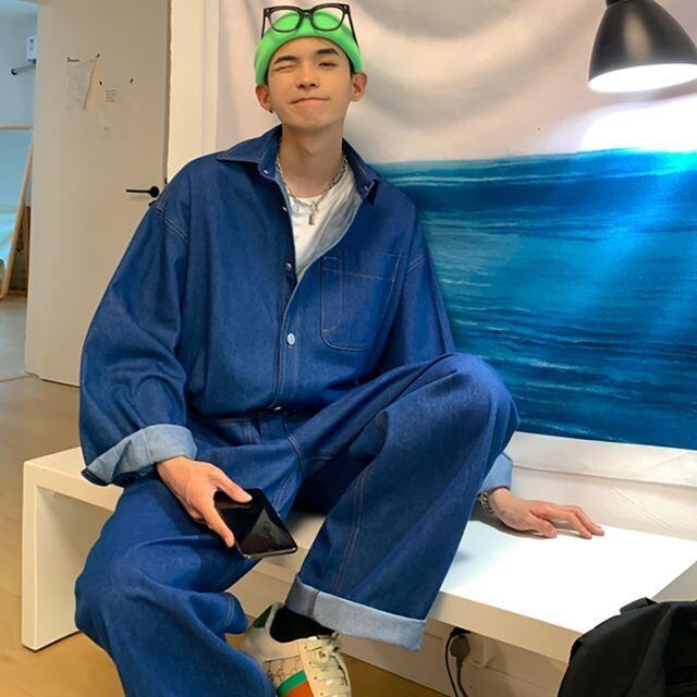 【予約販売】オールインワン つなぎ オーバーオール サロペット ジャンプスーツ ブラック ブルー ボトムス メンズ カジュアル こなれ感 お洒落 韓国 トレンド 秋 冬 S/M/L/XL