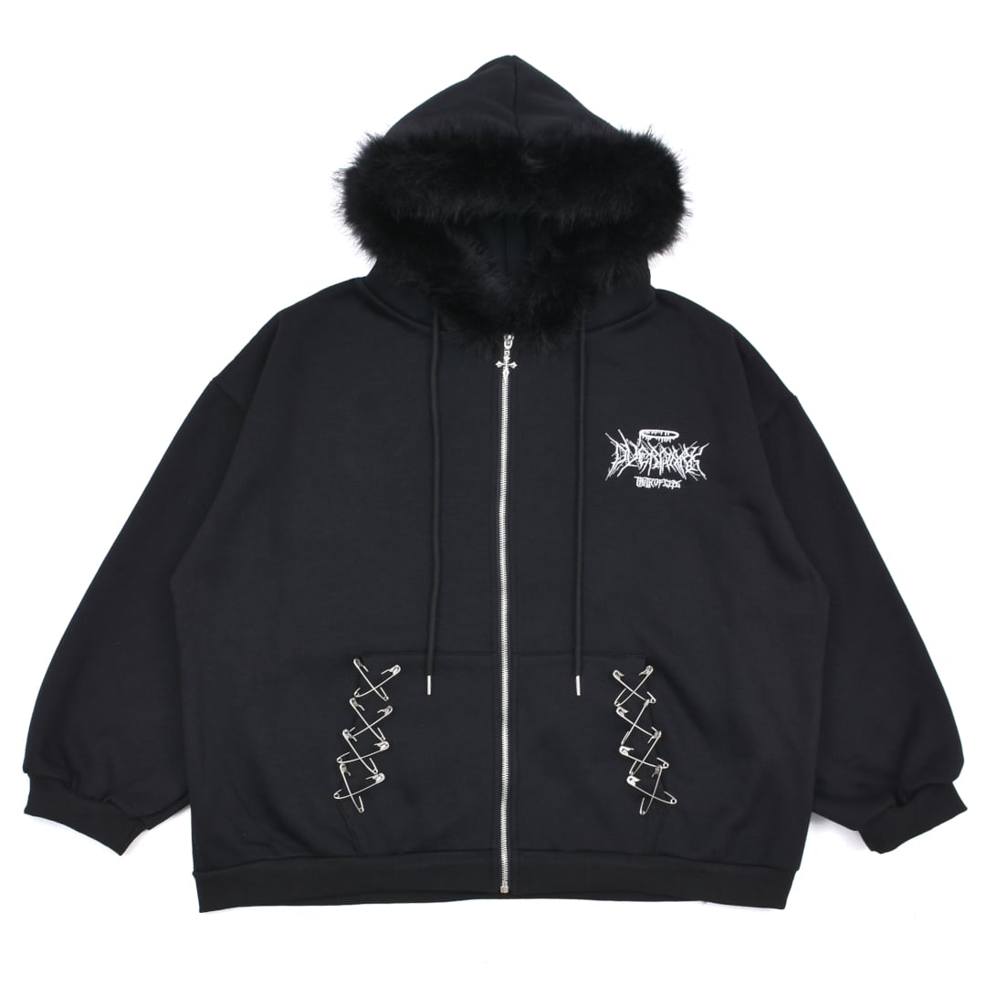 12/19新着】サブカル刺繍☆フードファーZIPパーカー(裏起毛