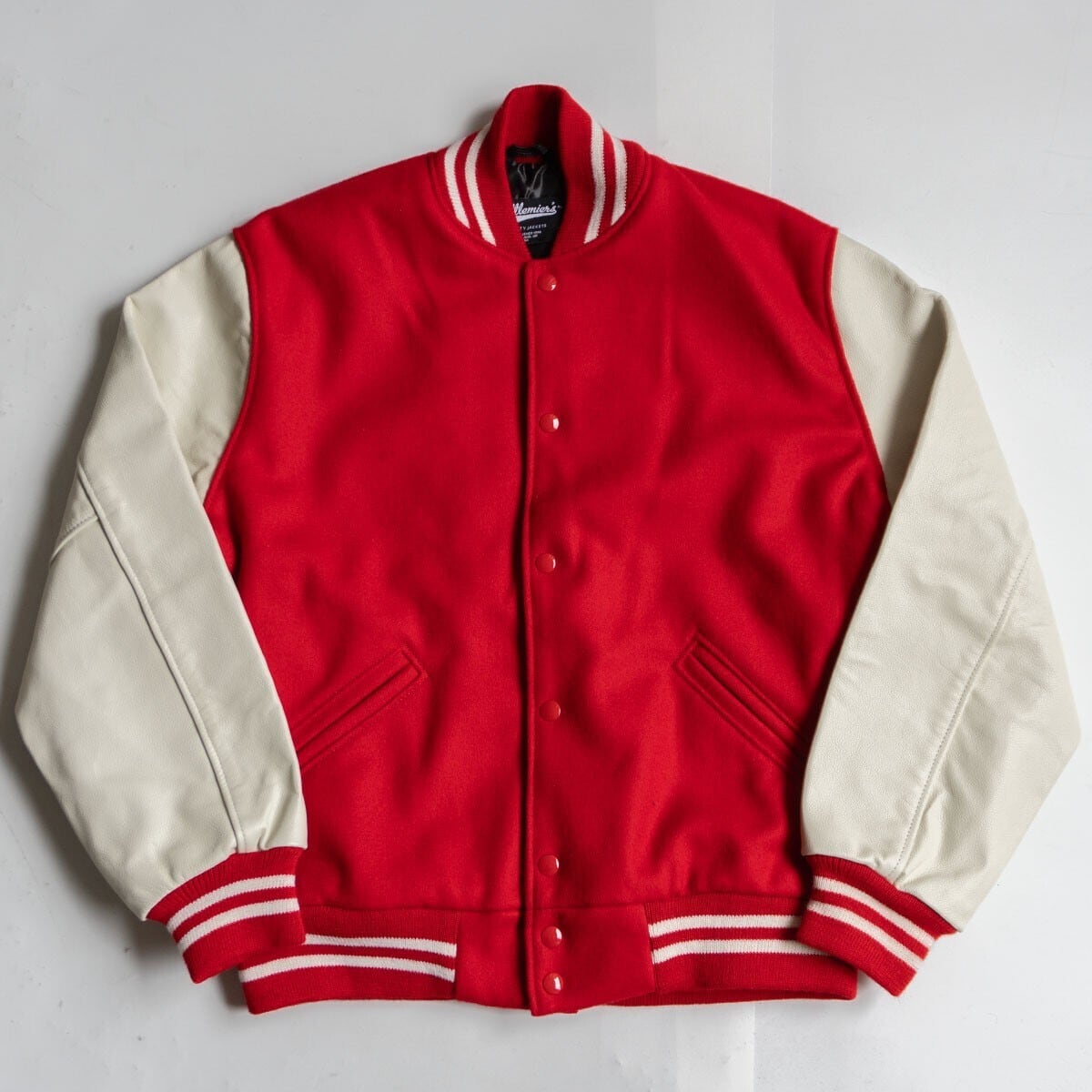 【未使用品】 settlemiers 【メルトン×レザー スタジャン】40 レッド ホワイト ジャケット  USA製 セトルマイアーズ 26030759 未使用品】 settlemiers 【メルトン×レザー スタジャン】40 レッド