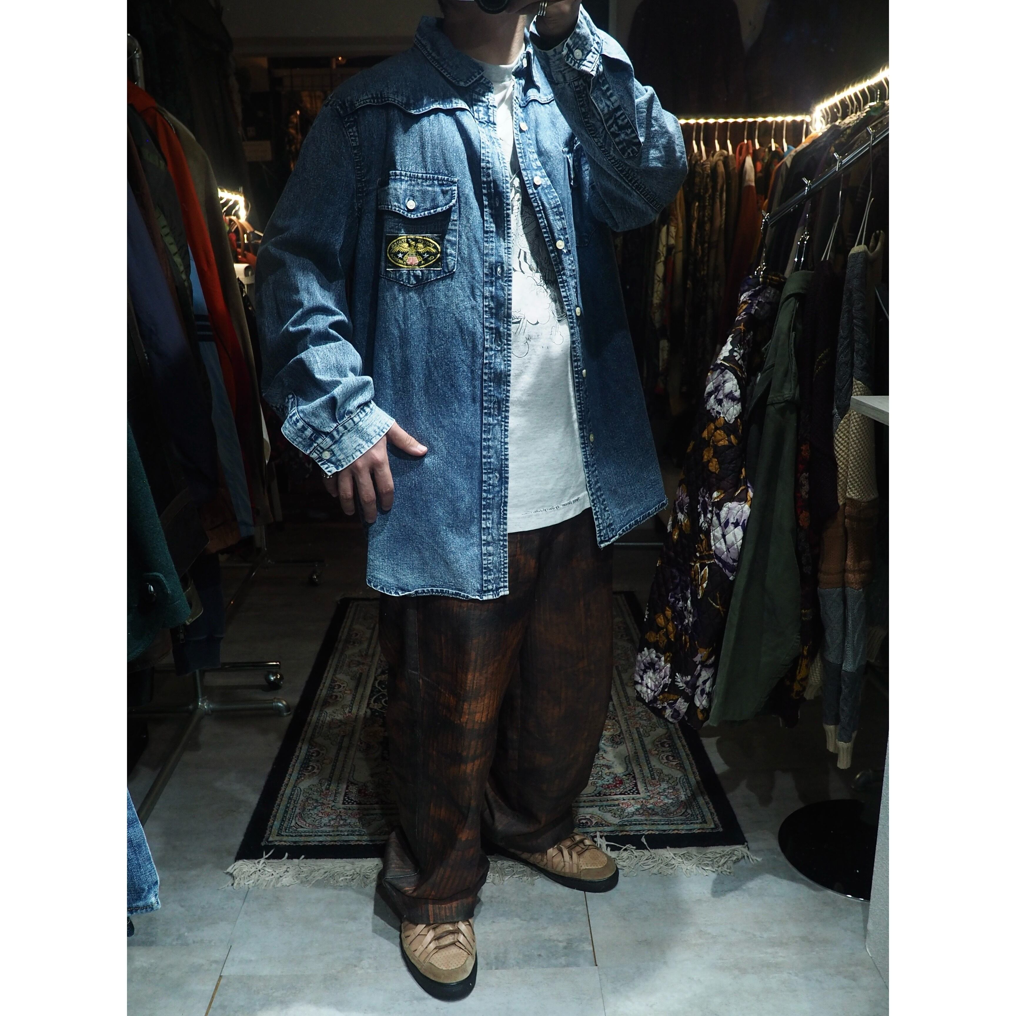 1980 - 90s " United States Of America " Eagle Embossed vintage loose Denim shirt