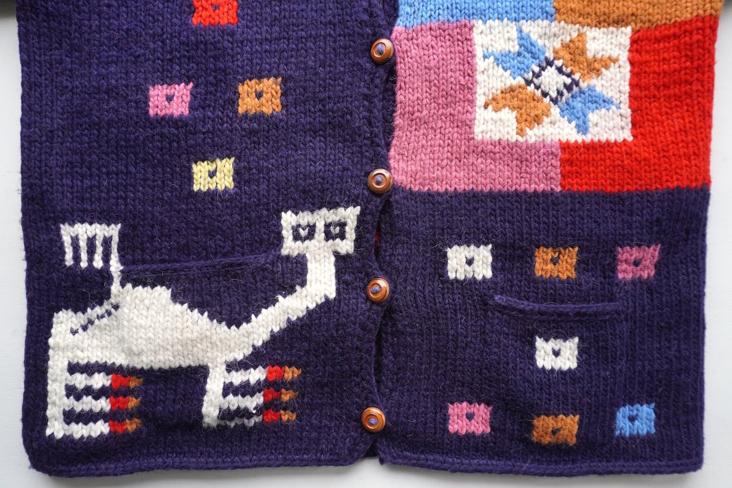 1990's ECUADOR製 [ANIMAS TRADING CO.] カラフルブロック&地上絵調柄