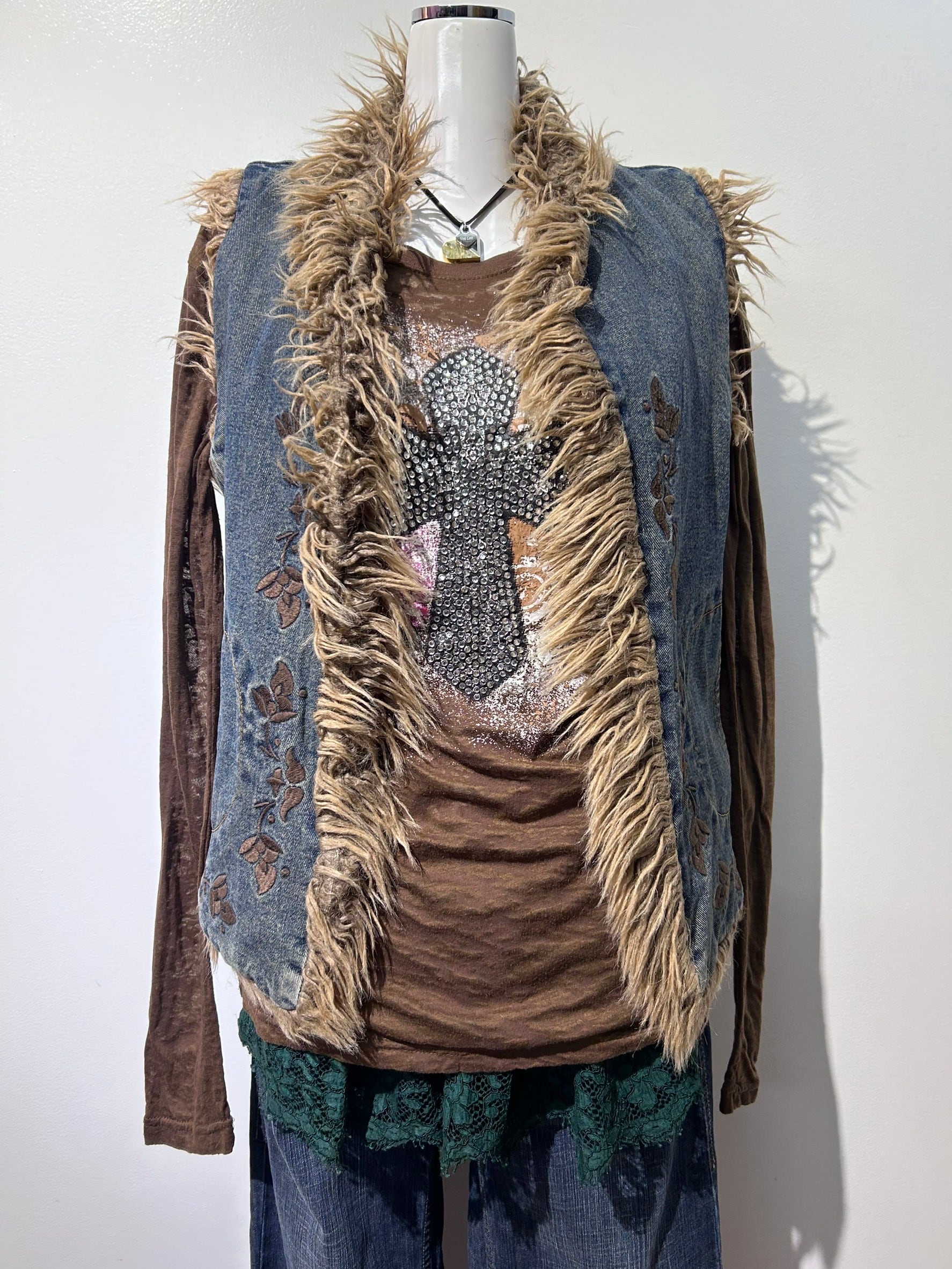 Denim fur vest