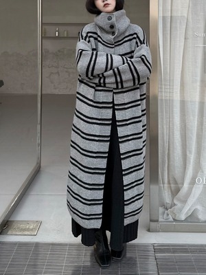 Mid-length striped thick high-neck long cardigan 2color  [T2675]