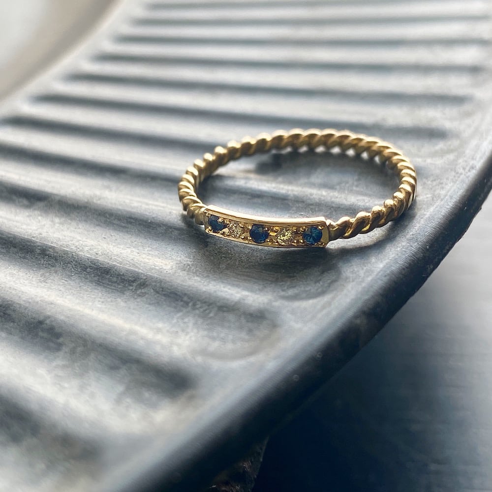 K18 Twist Ring Sapphire & Diamond 5stones/18金製 ツイストリング サファイヤ&ダイヤモンド5石(サイズオーダー)