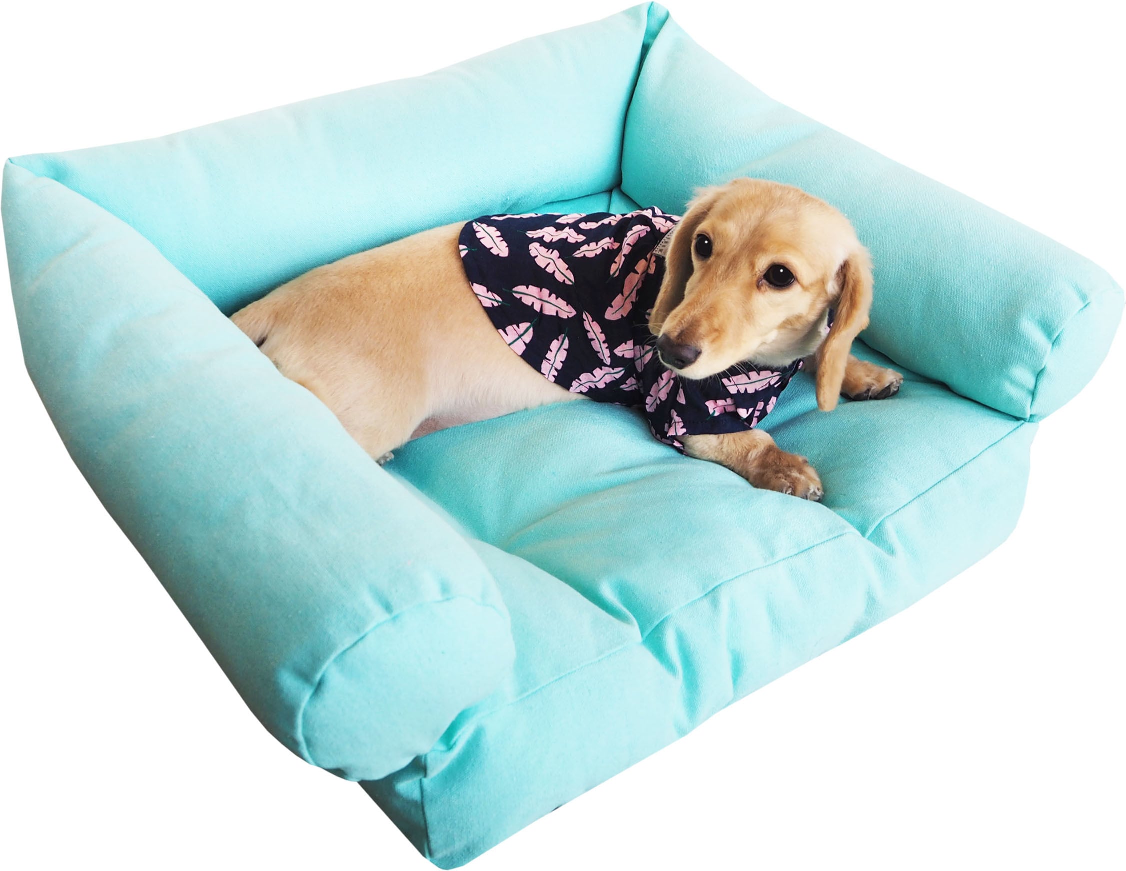 【ドッグウエア】 リーフプリントシャツ ホワイト/ネイビー