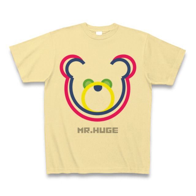 MR.HUGE DOUBLE LINE BEAR（ダブル　ライン　ベア）PRINTED Tシャツ　ナチュラルイエロー×ピンク