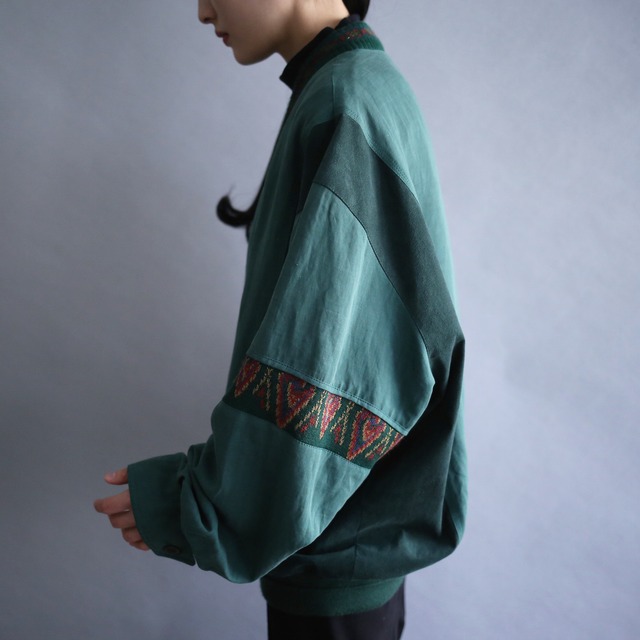 switching knit and fake suede design blouson type 5b loose silhouette cardigan