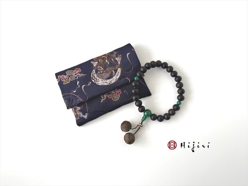 再販‼︎ お念珠入れ　ポケット付き　高級金襴…風神雷神　紺《送料無料》