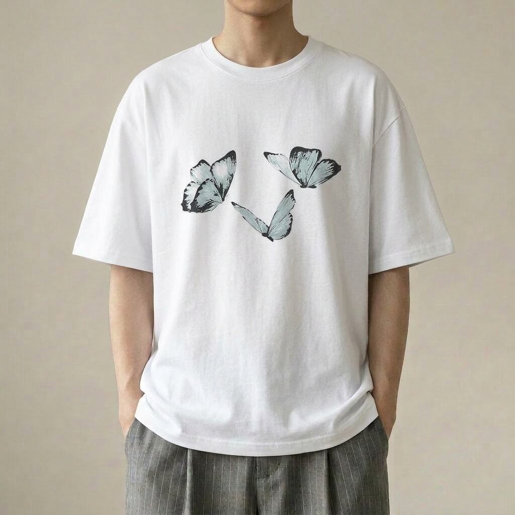 半袖 オーバーサイズ バタフライプリント Tシャツ 10169