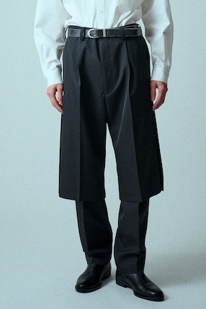 Side Pleats Layered PNT / ﾍﾟｰﾊﾟｰ加工ｳｰﾙｷﾞｬﾊﾞｼﾞﾝ /M734-P51-100