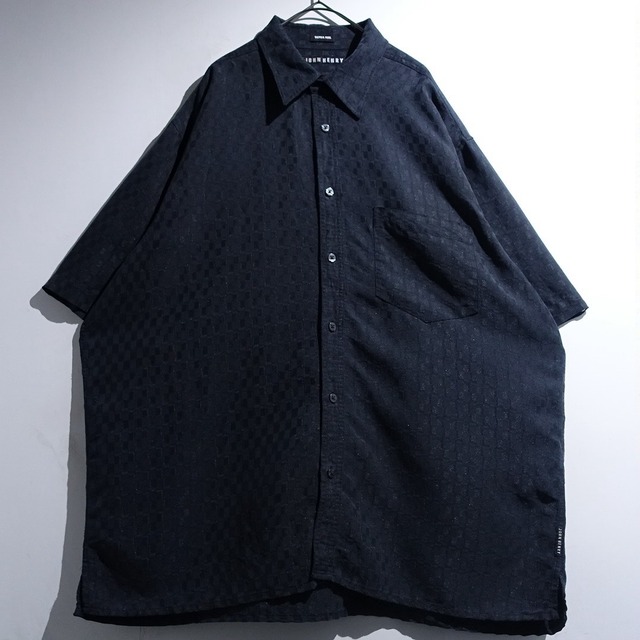 "John Henry" Black Geometric Jacquard S/S Shirt