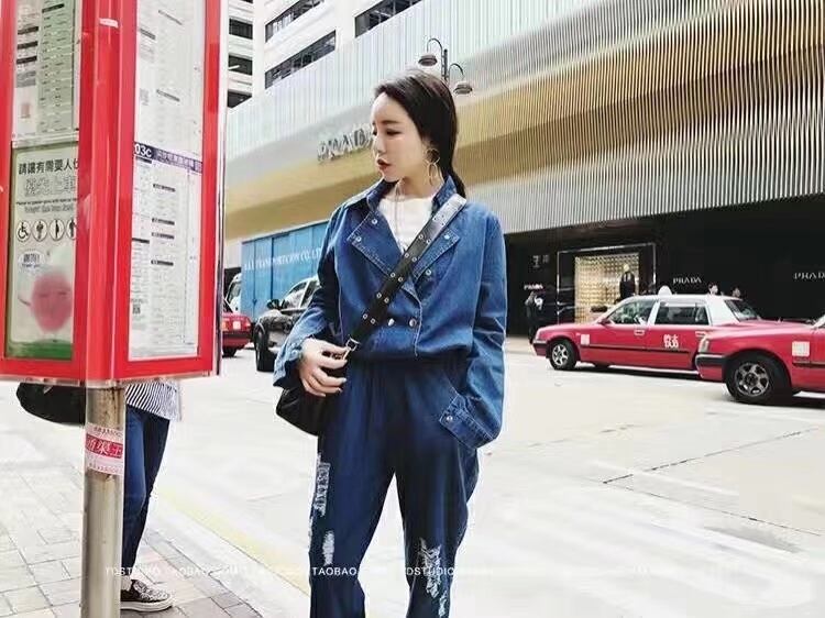 ダブルボタン デニムオールインワン　AJ33167-904