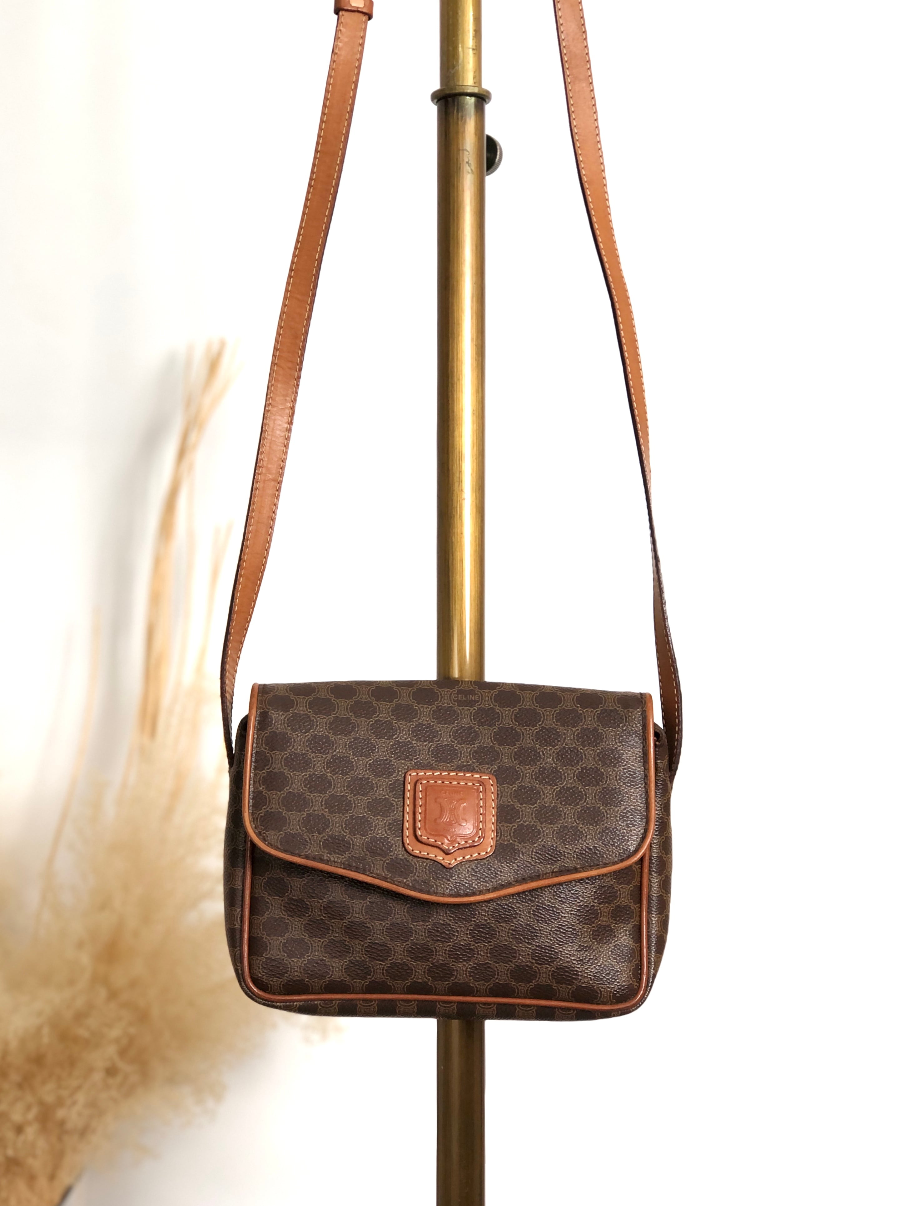 CELINE セリーヌ マカダム ショルダーバッグ ブラウン ブラゾン型押し PVC vintage ヴィンテージ オールド t38p84
