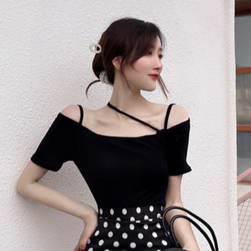 ショートトップス サマースリムカラーTシャツ 夏物 ピュア ハンチェンe76898359413