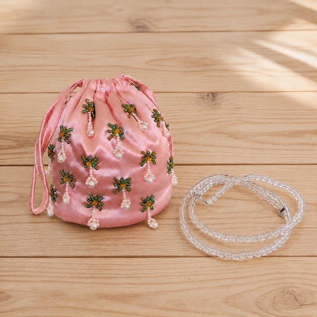 Palm Tree Beaded Satin Mini Bag 00048