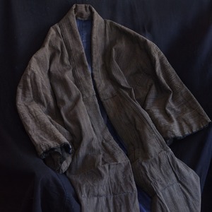 昭和初期〜中期 藍染 縞模様 木綿 長着 着物｜ヴィンテージ 和装 ローブ リメイク素材にもおすすめ