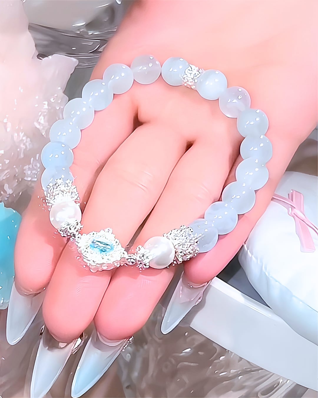 海のしずくに結ばれる愛 ― 心を澄ませ、やさしいご縁を育てるアクアマリンお守りブレスレット❤︎B222
