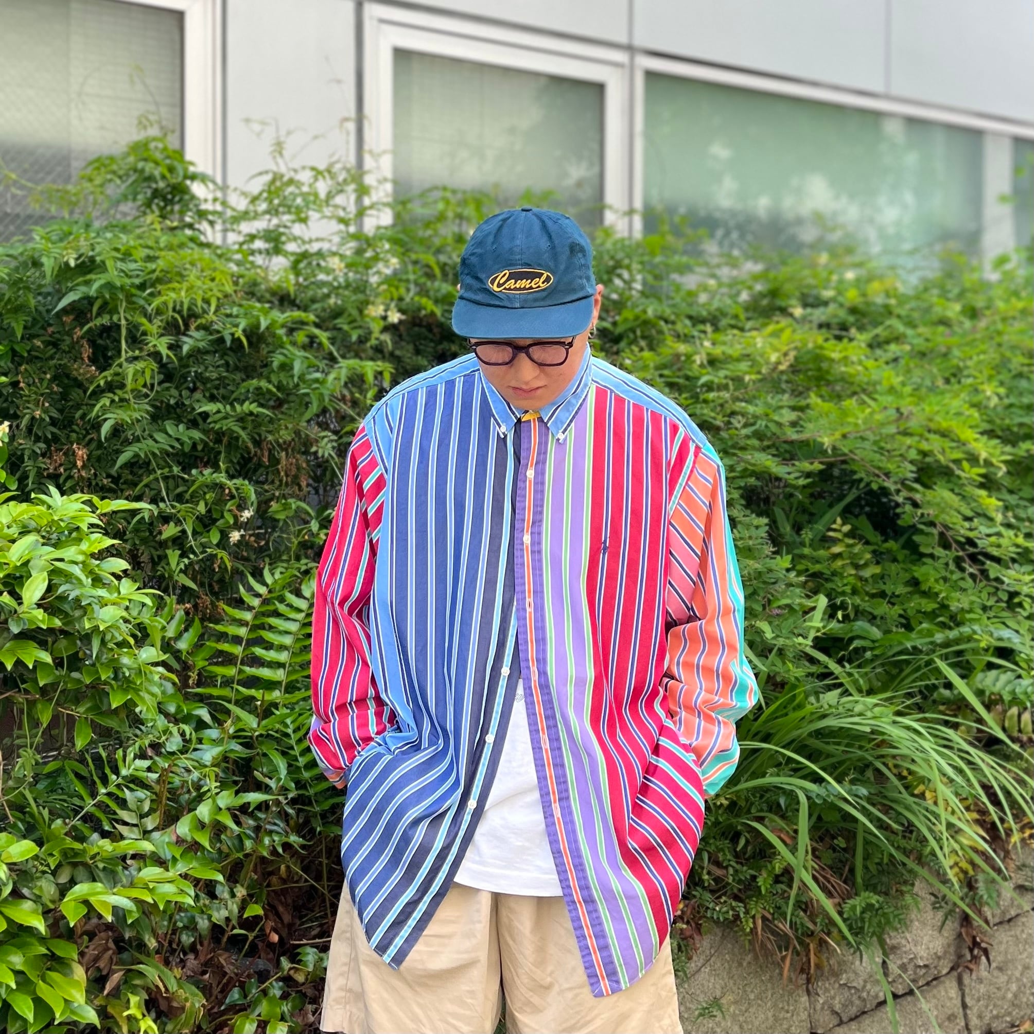 90年代 size : XL【 Ralph Lauren 】ラルフローレン 長袖シャツ ボタンダウンシャツ クレイジーパターン マルチカラー  ストライプ 古着 古着屋 高円寺 ビンテージ