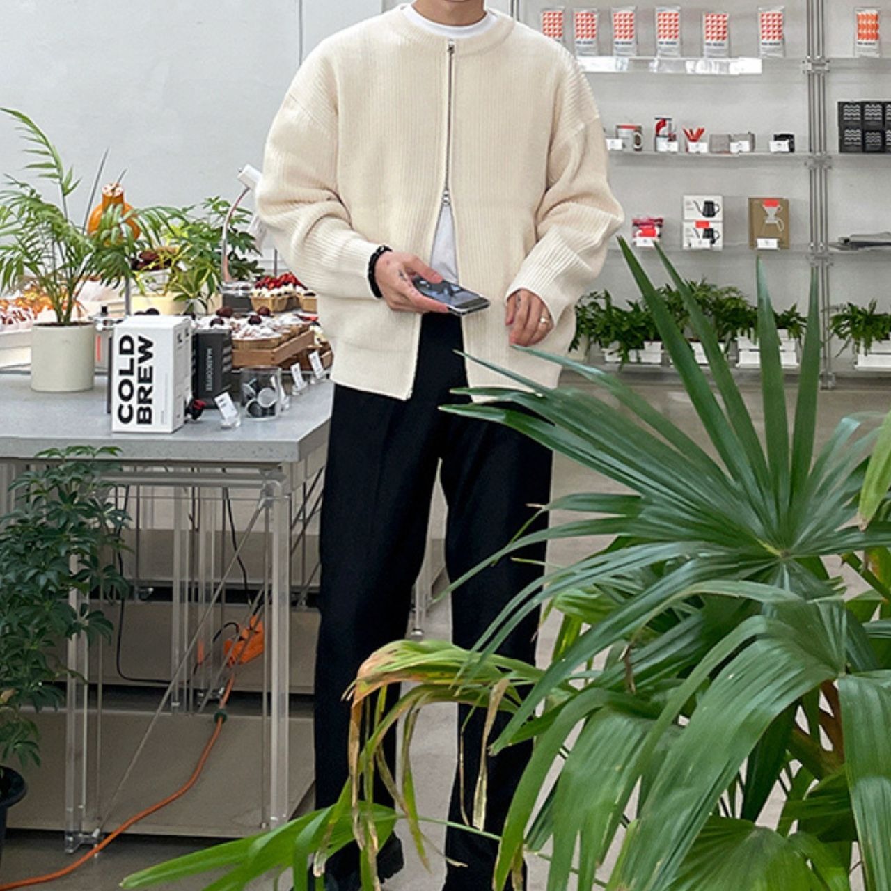 ホワイトニットジップブルゾン　MT0080314