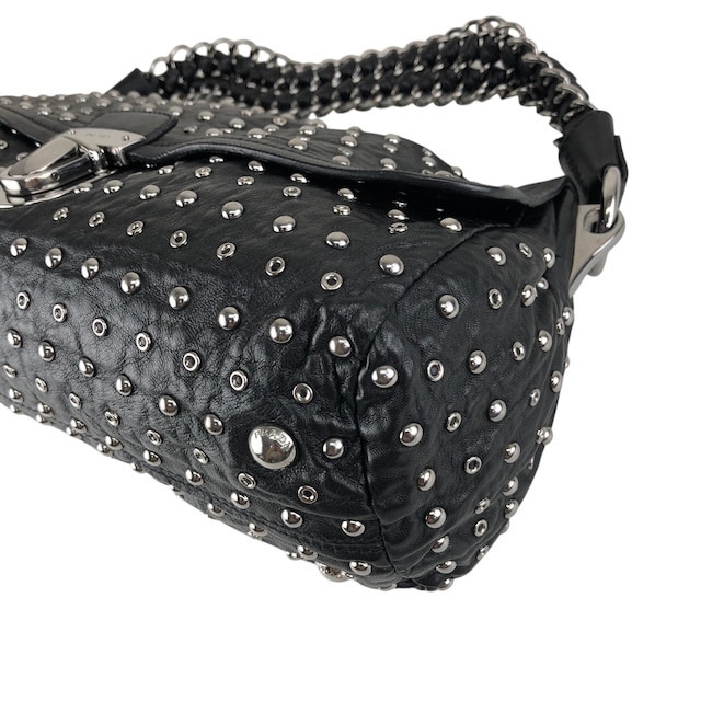 PRADA プラダ ショルダーバッグ ブラック プッシュロック レザー スタッズ セミショルダー vintage ヴィンテージ オールド mh4vuk