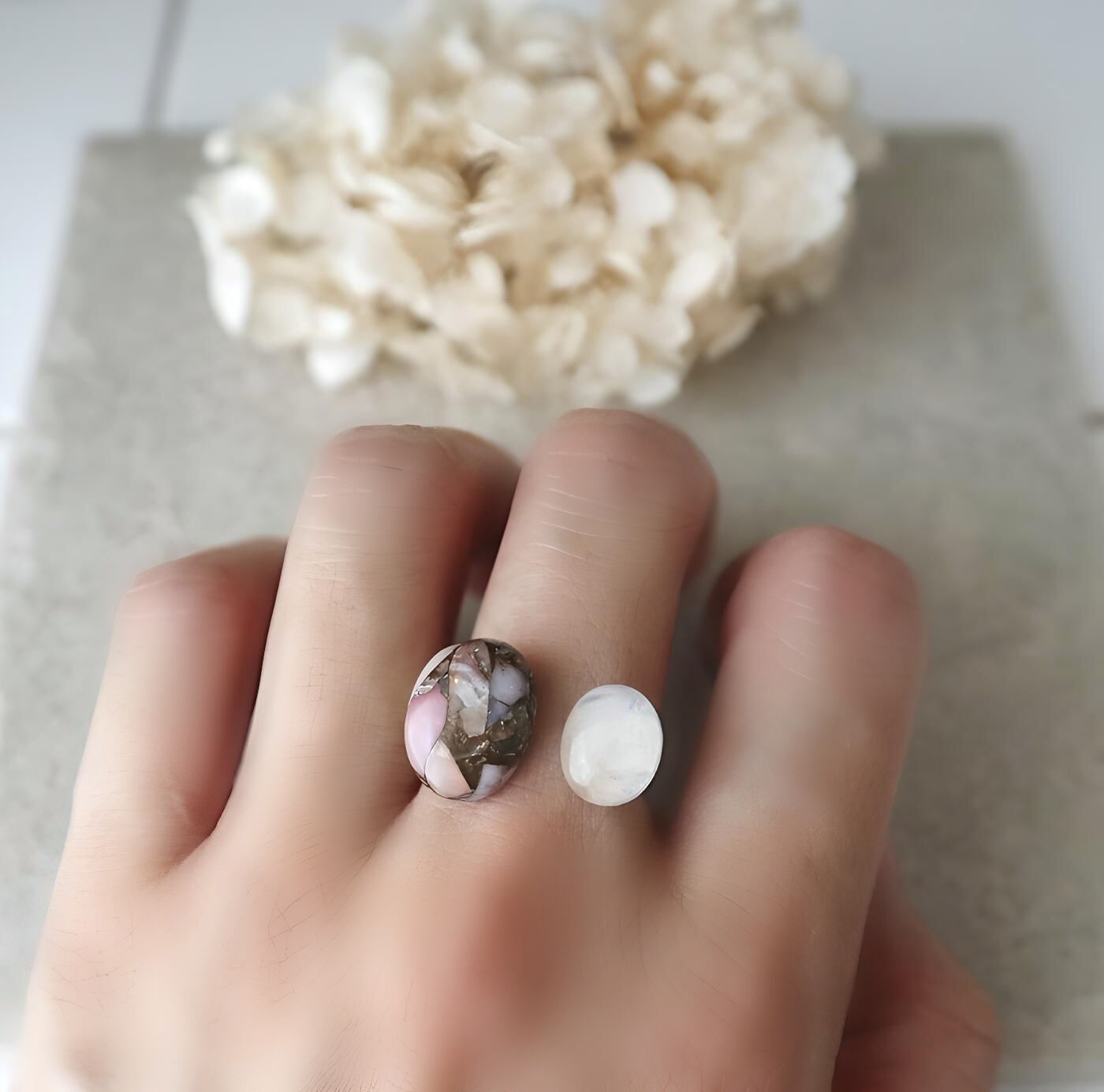 レインボーブルームーンストーン オリジナル ハンドメイド シルバー 