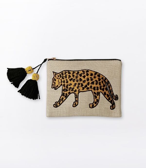 刺繍ポーチL 20×15cm (レオパード/ホワイト)M26-1458WH