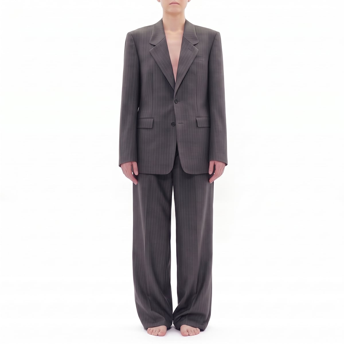 Grey Wool Pinstripe Single-Breasted Blazer