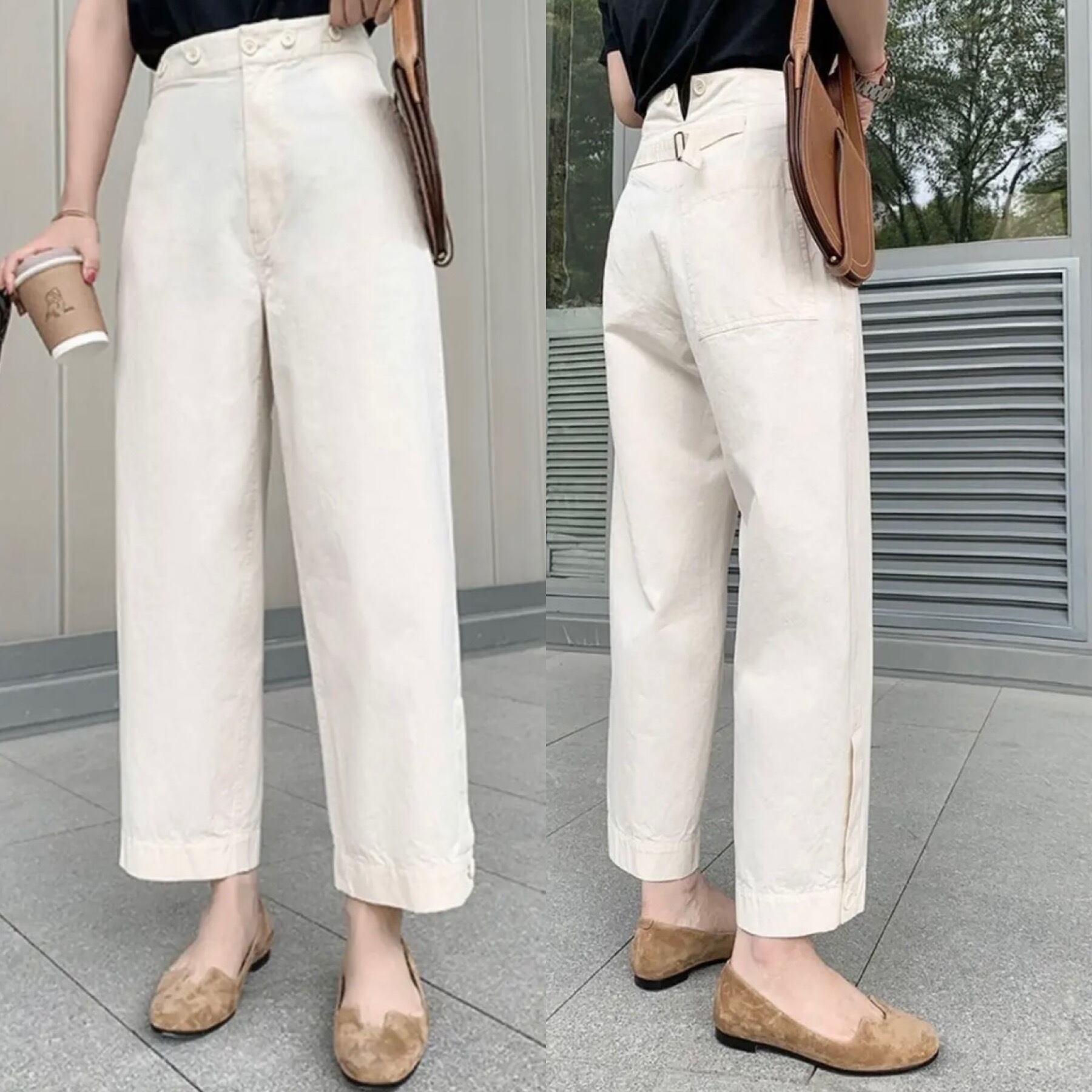 【3color】ハイウエストコットンパンツ