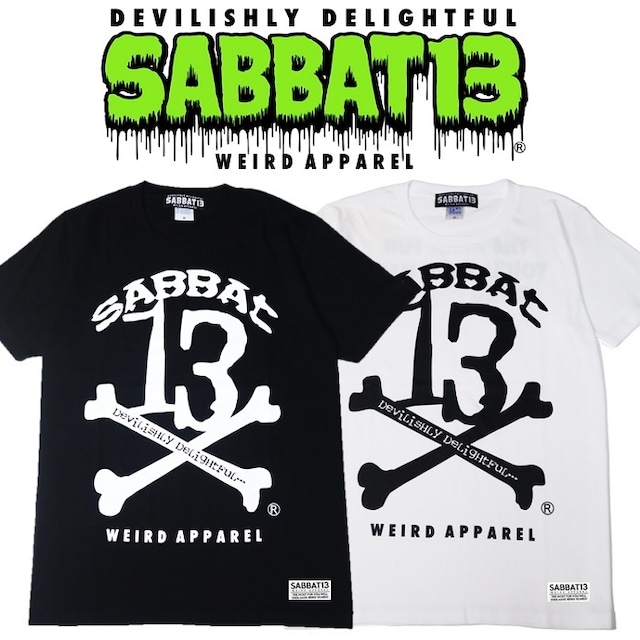 SABBAT13 / サバトサーティーン / サバト13「13X-BONE T」Ｔシャツ 黒 ブラック 白 ホワイト 半袖 スカル ドクロ メンズ レディース バックプリント ロック パンク バンド ROCK PUNK フェス wrong city ギフト ラッピング無料 ステージ衣装 Rogia