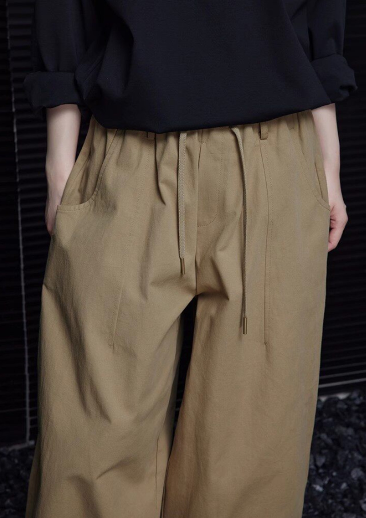 コットンツイル タックワイドパンツ