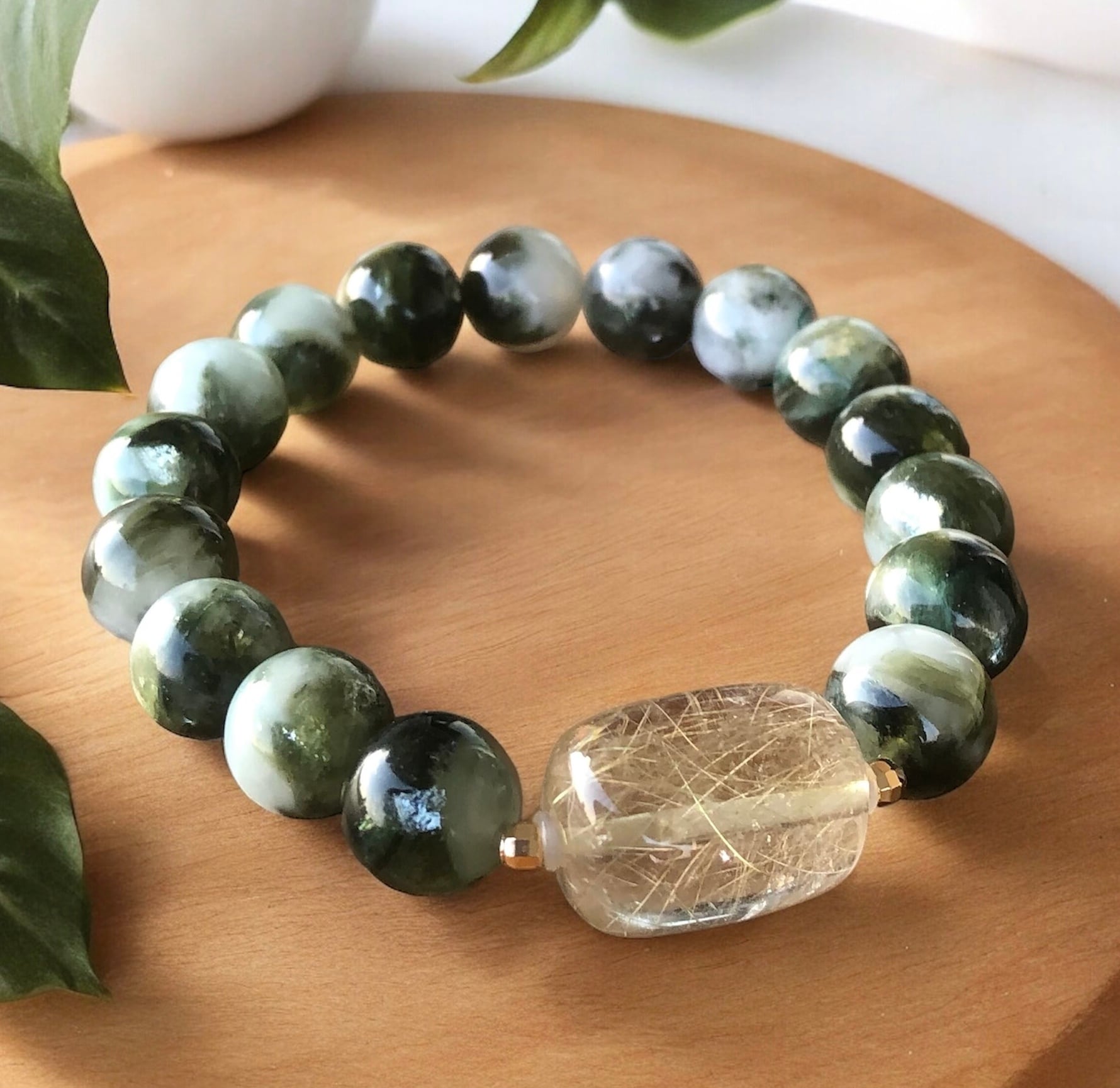 ルチルクオーツ　ライモナイト　パワーストーンブレスレット　内径約18cm ルチルクオーツ ライモナイト パワーストーンブレスレット 内径約18cm