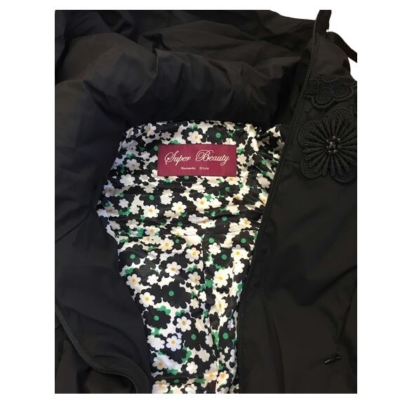 スーパービューティー ダウンコート レース 花モチーフ付 フード