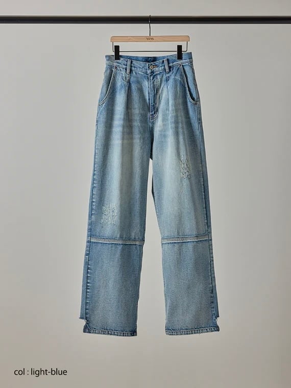 ハイライズタックワイドデニム(ロング丈)|ライトブルー|YENN