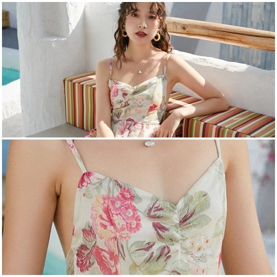 シフォンキャミソールワンピースリゾート リゾートワンピース 夏 リゾート マキシ キャミワンピ 花柄