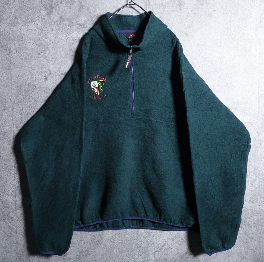 "L.L.Bean" dark green embroidery half-zip fleece jacket