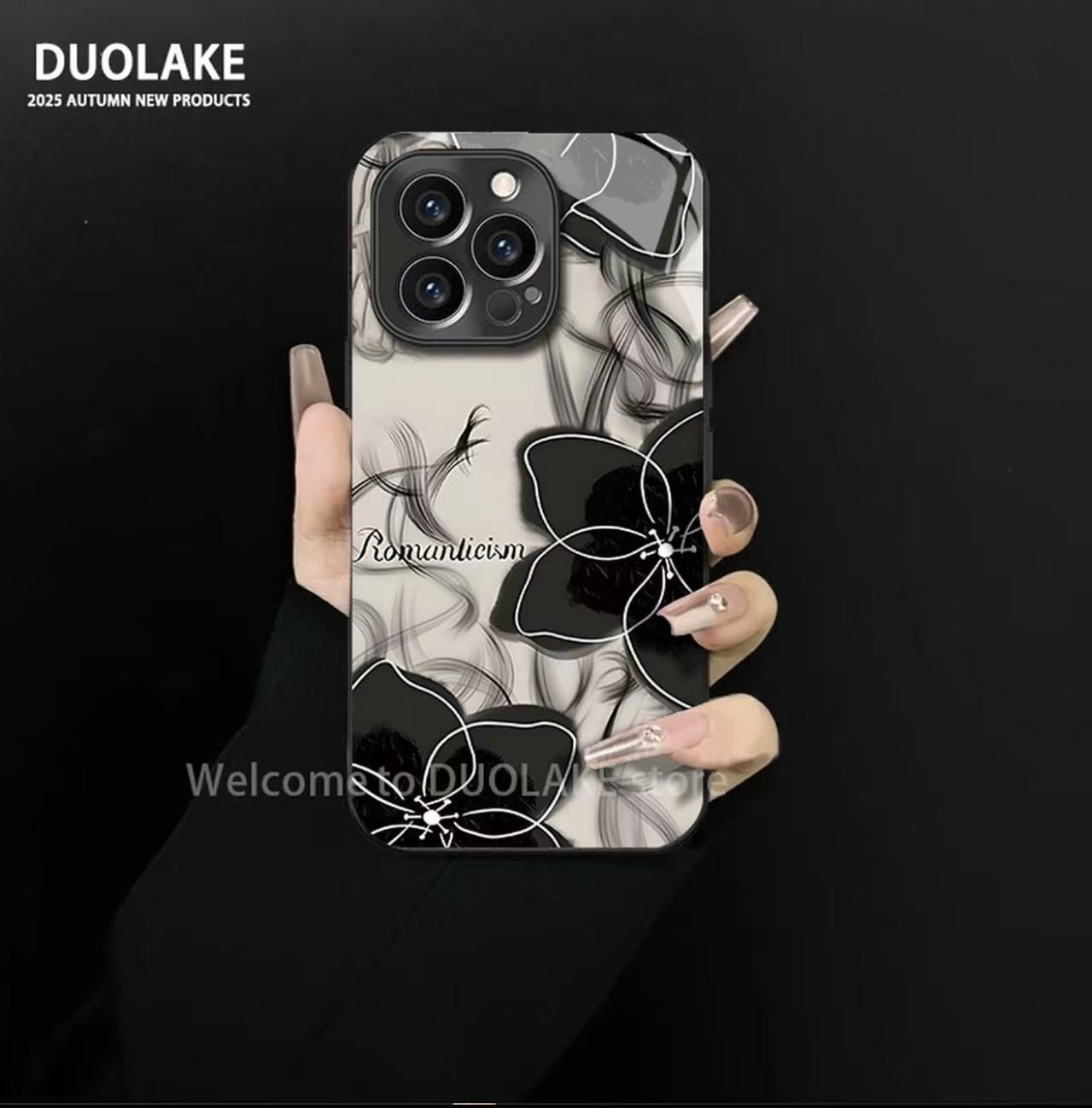 056.iPhone対応・軽奢高級フラワーデザイン メッキガラススマホケース
