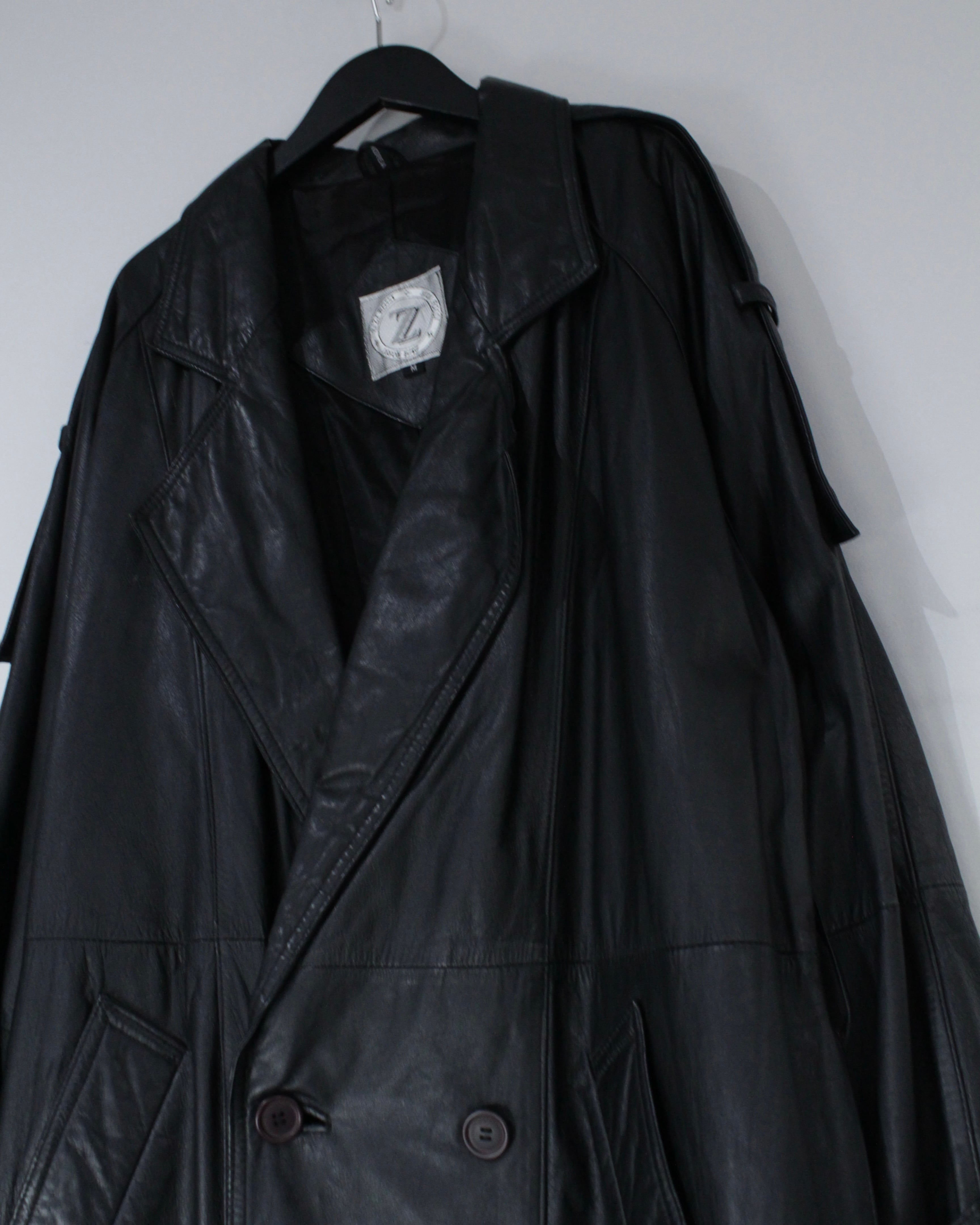 【下北沢Caka】ヴィンテージ　レザートレンチコート　ブラック 下北沢Caka】ヴィンテージレザートレンチコートブラック