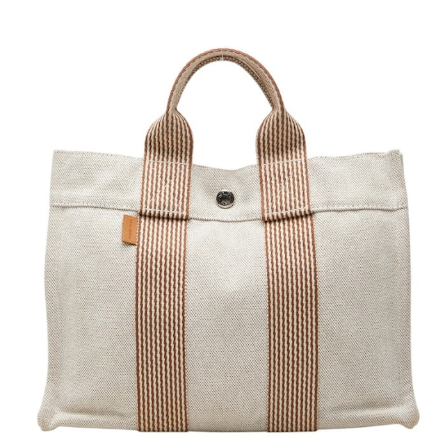 エルメス ニューフールトゥPM トートバッグ ハンドバッグ アイボリー系 ブラウン キャンバス レディース HERMES 【中古】