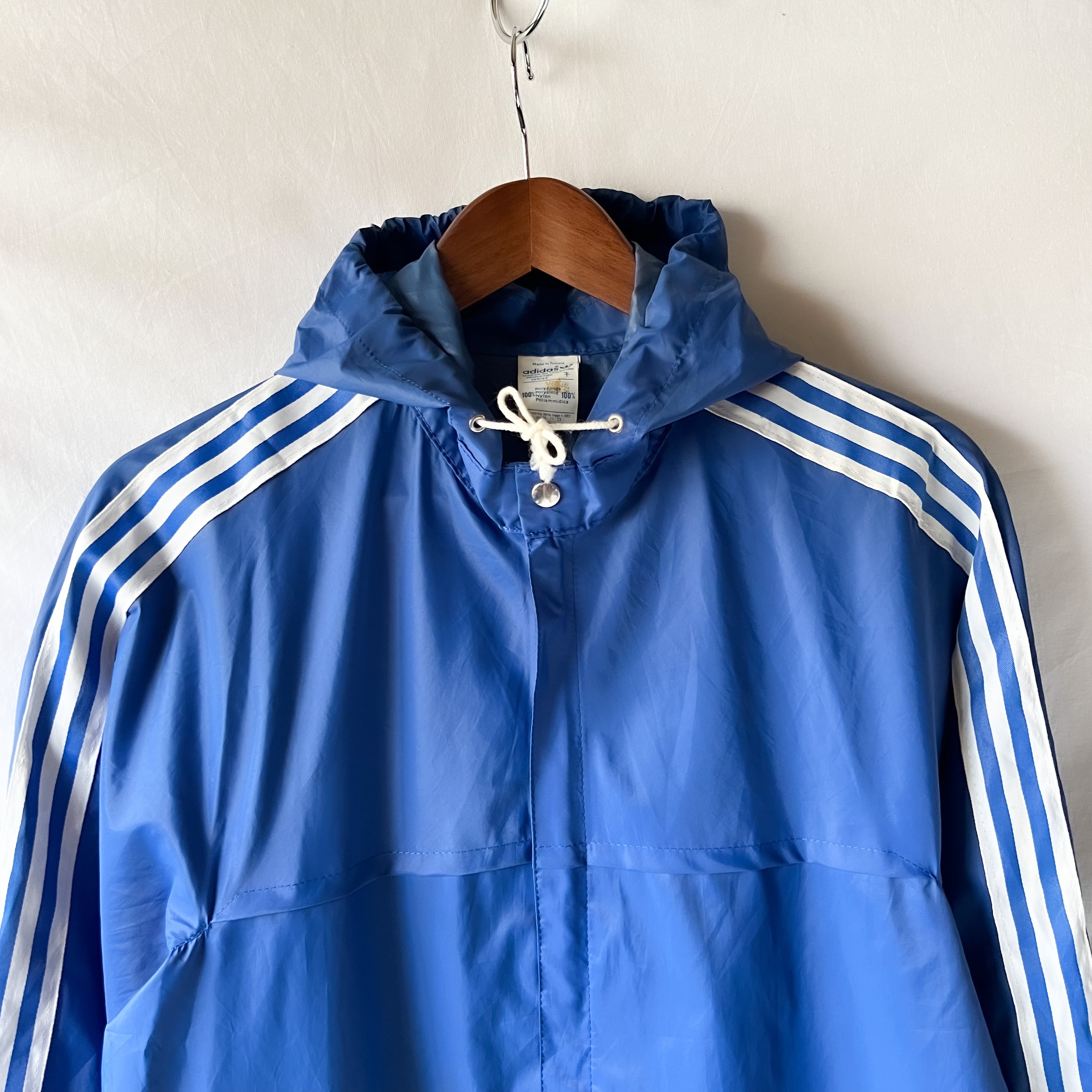 70s “adidas” blue nylon hoodie jacket aileeジッパー VENTEX社製 ...