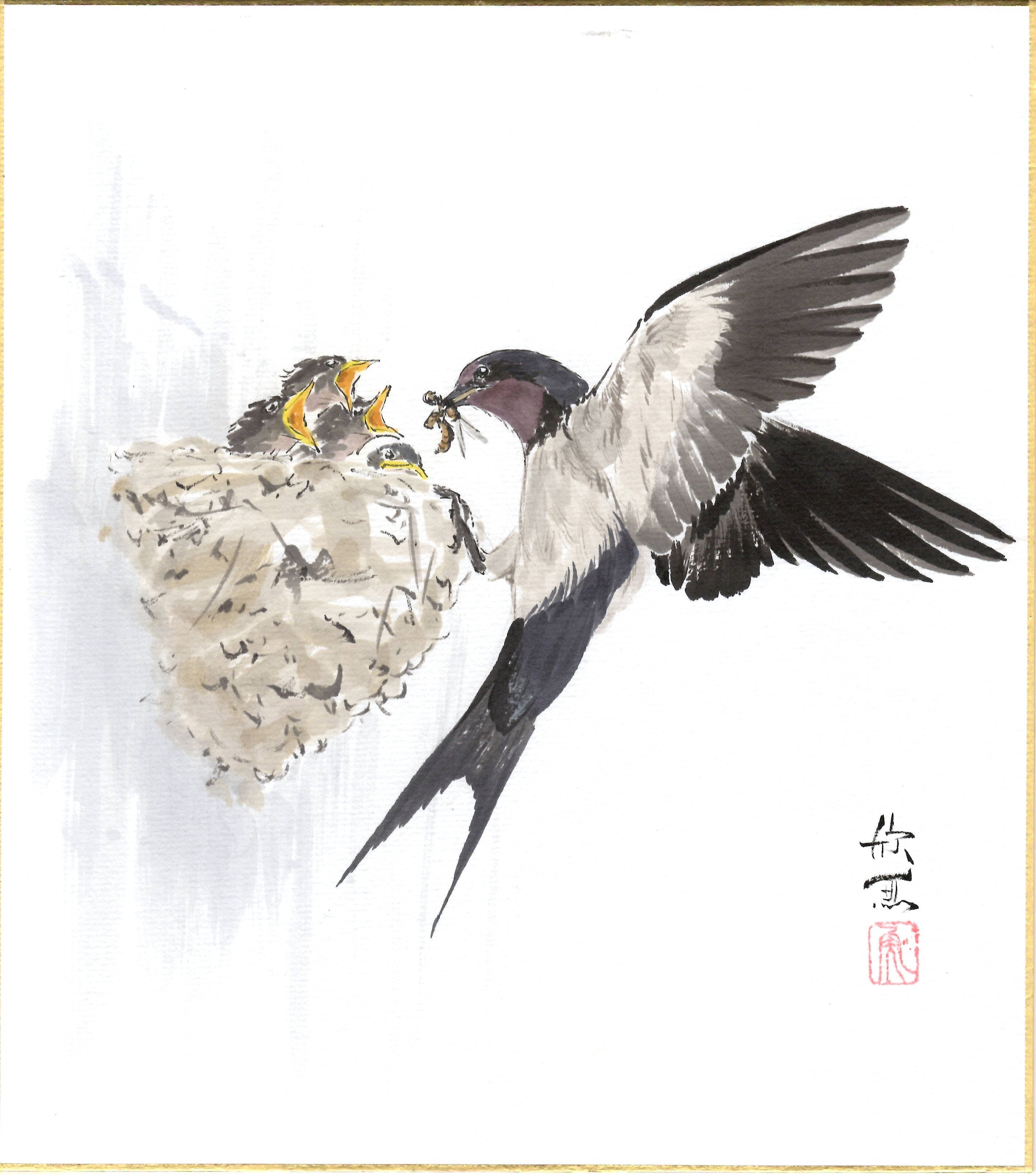 西村欣魚「燕(つばめ)」色紙絵 | 吉村唐木店 WEBSHOP